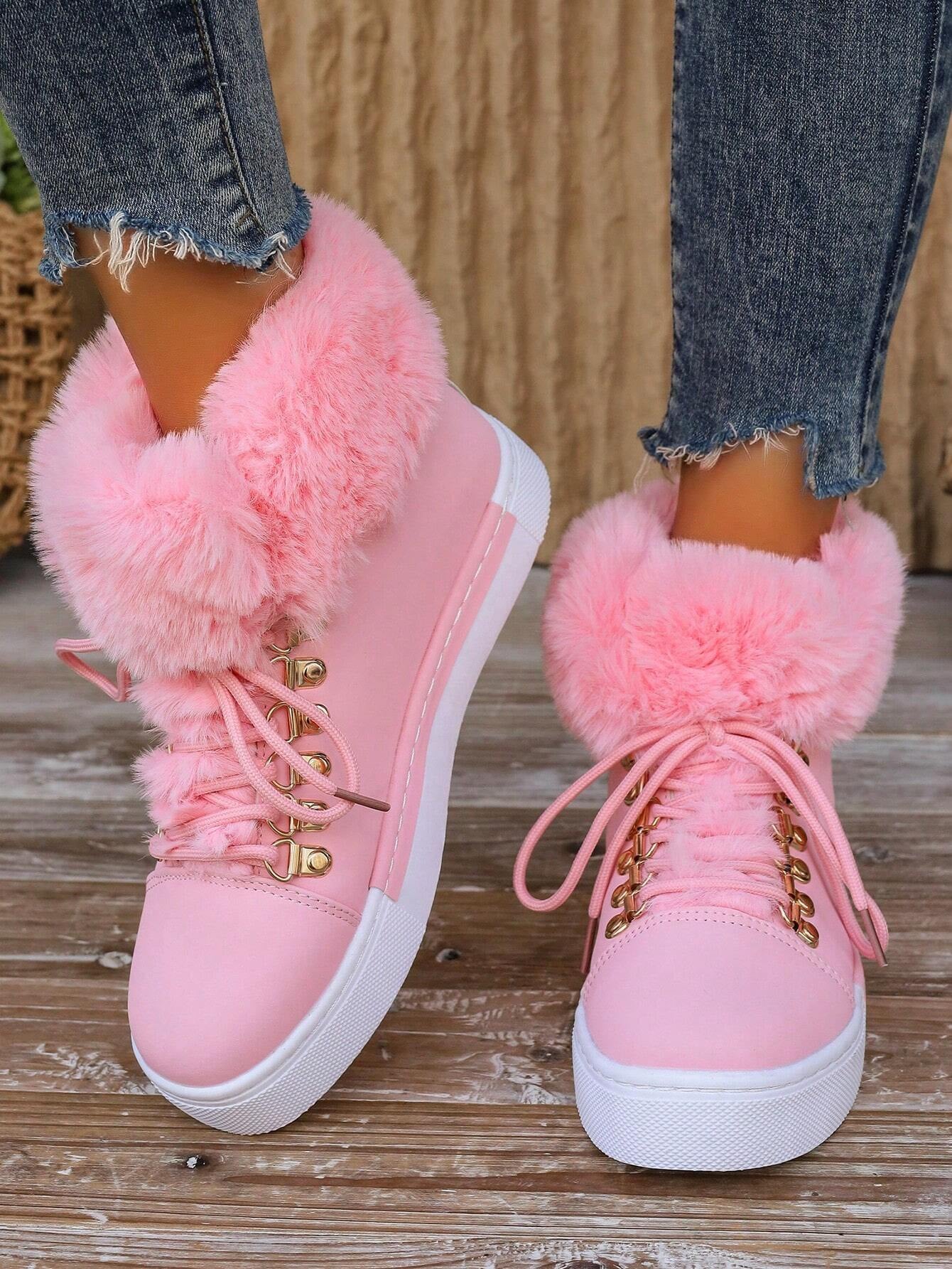 LuxFrost Women's Pink Snow Boots - Faux Fur Trim