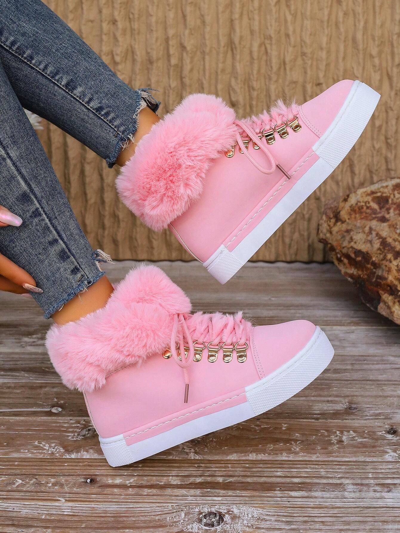 LuxFrost Women's Pink Snow Boots - Faux Fur Trim