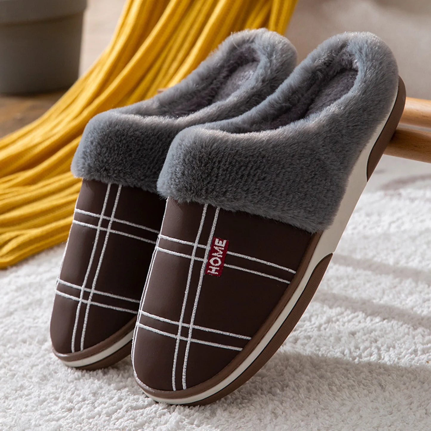 SuedeGlen Men's Winter Slippers - Plush Velvet Indoor Home Shoes with Non-Slip Waterproof Sole