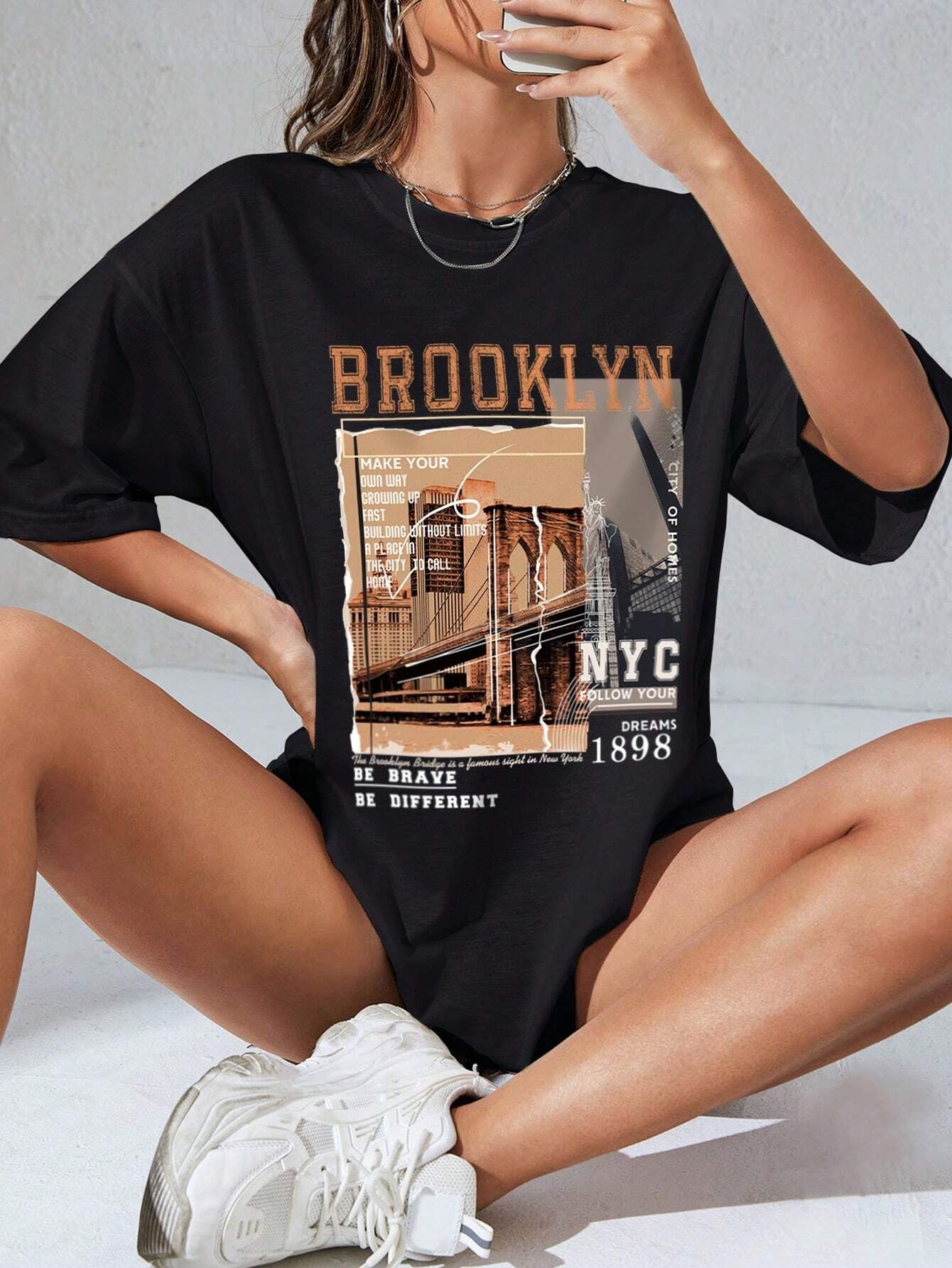 NYC Dreams Graphic Drop Shoulder Tee – 'Be Brave, Be Different'