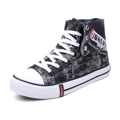 UrbanEdge Men's High-Top Canvas Sneakers - Pure Black & White Skateboarding Shoes