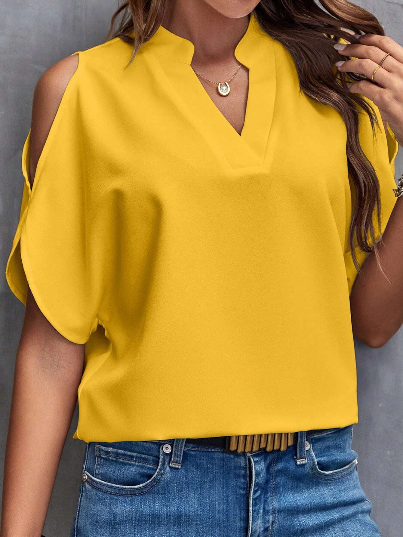 LUNE Luxe Cold Shoulder Split Sleeve Blouse – Effortless Elegance