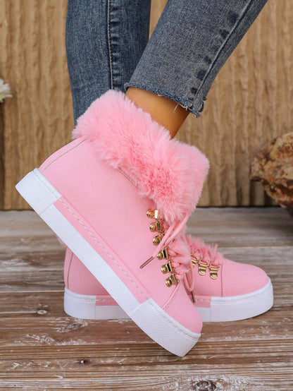 LuxFrost Women's Pink Snow Boots - Faux Fur Trim