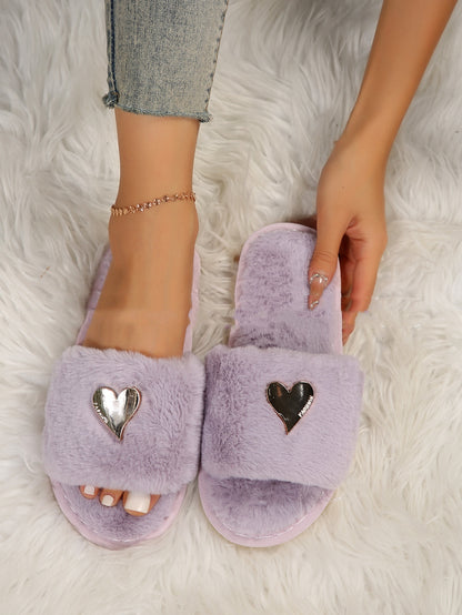 Women's Fluffy Fleece Slippers - Warm Plush Indoor Furry Flip-Flops for Fall & Winter Comfort