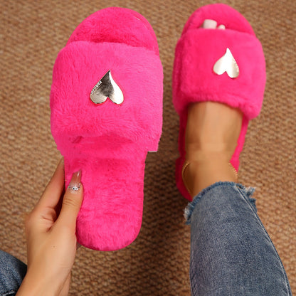 Women's Fluffy Fleece Slippers - Warm Plush Indoor Furry Flip-Flops for Fall & Winter Comfort