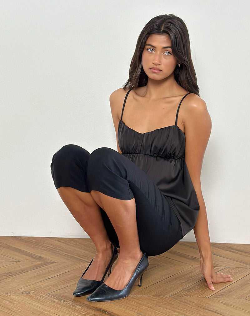 Camden Longline Cami Top in Satin Black