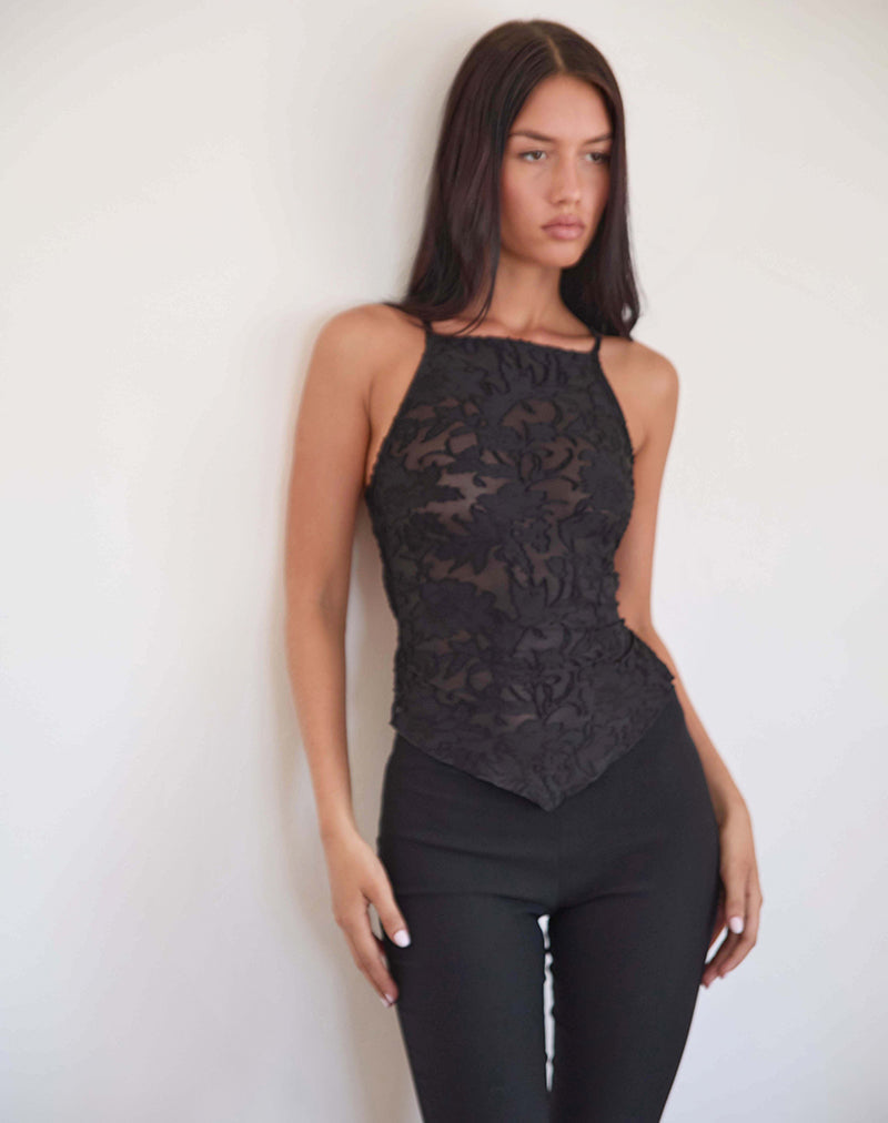 Maddison Top in Sheer Flower Black