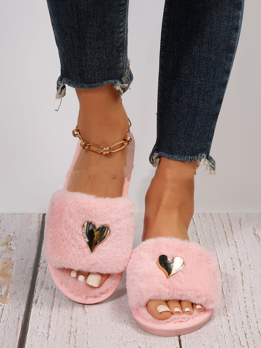 Women's Fluffy Fleece Slippers - Warm Plush Indoor Furry Flip-Flops for Fall & Winter Comfort