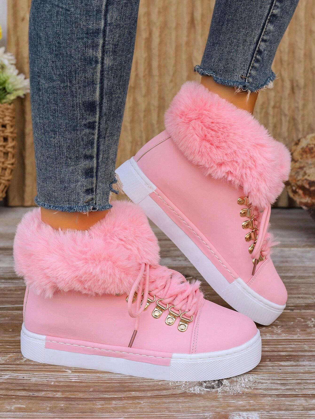 LuxFrost Women's Pink Snow Boots - Faux Fur Trim