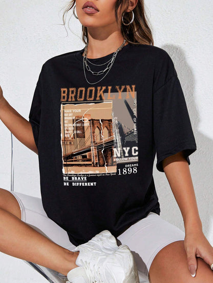 NYC Dreams Graphic Drop Shoulder Tee – 'Be Brave, Be Different'