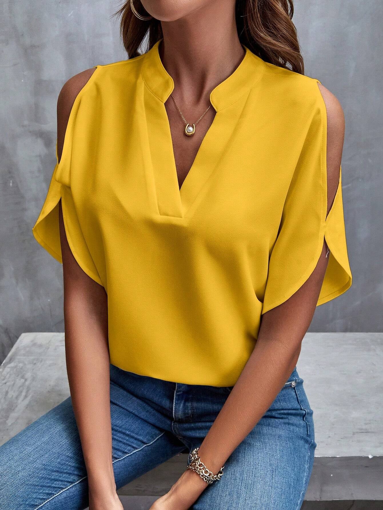 LUNE Luxe Cold Shoulder Split Sleeve Blouse – Effortless Elegance