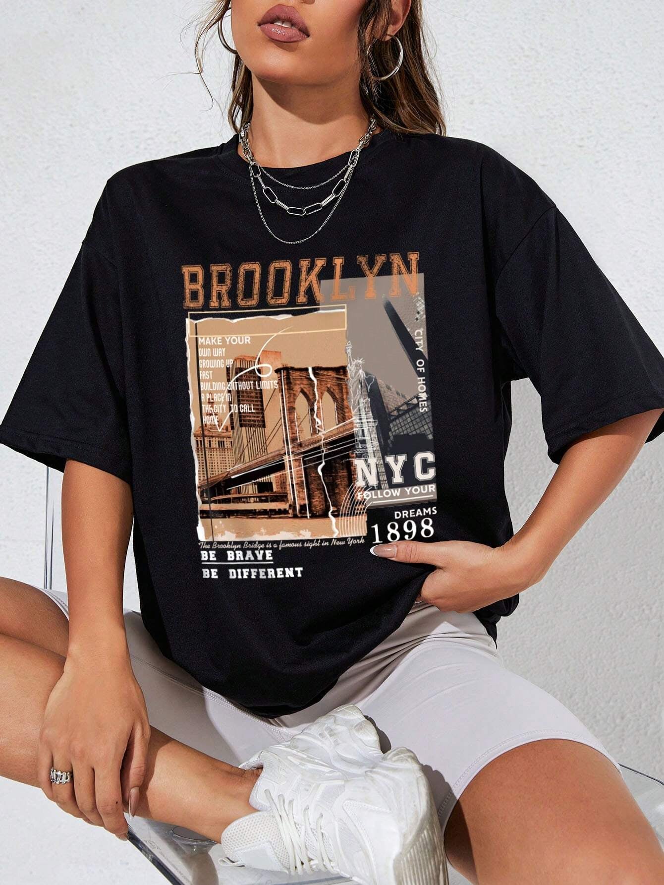 NYC Dreams Graphic Drop Shoulder Tee – 'Be Brave, Be Different'