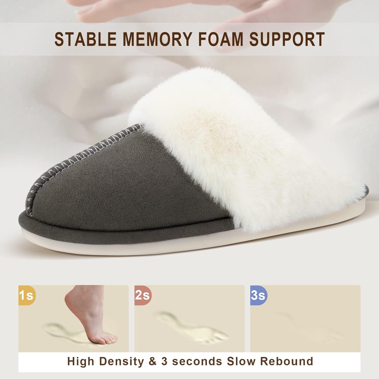 CozyCloud Women's Memory Foam Slippers - Fuzzy Faux Fur Slip-Ons for Indoor & Outdoor Winter Comfort