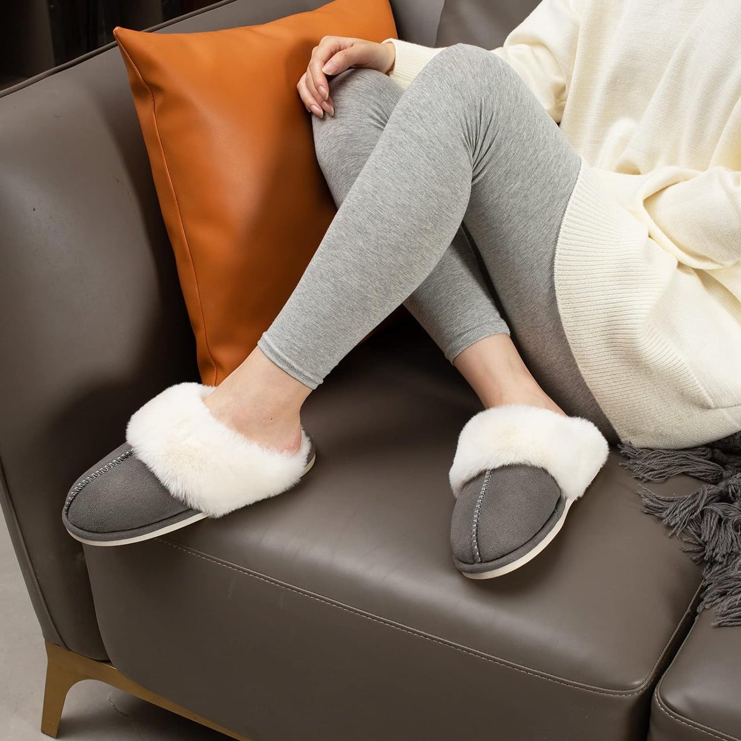 CozyCloud Women's Memory Foam Slippers - Fuzzy Faux Fur Slip-Ons for Indoor & Outdoor Winter Comfort