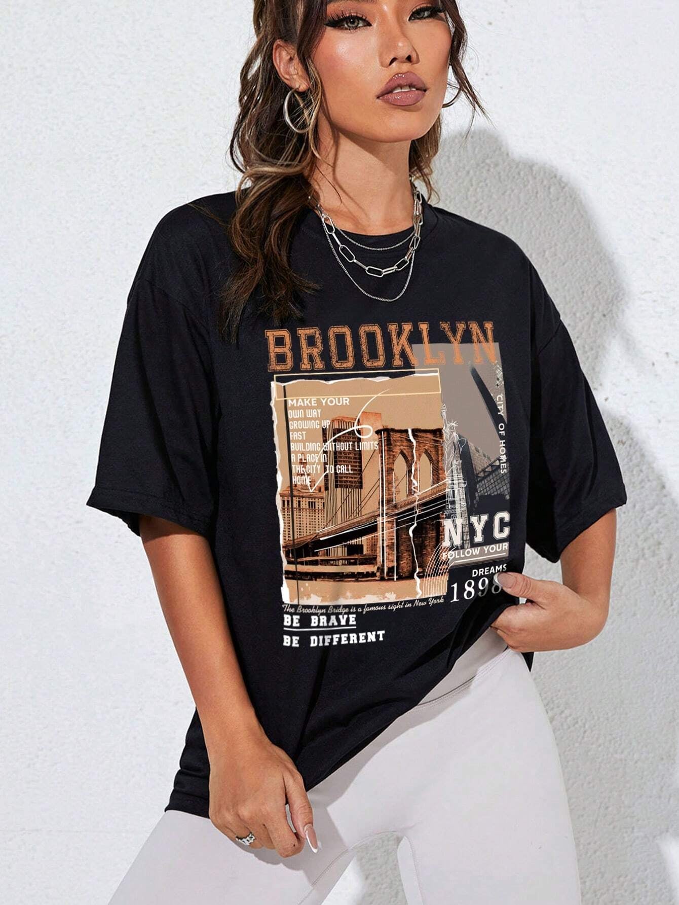 NYC Dreams Graphic Drop Shoulder Tee – 'Be Brave, Be Different'