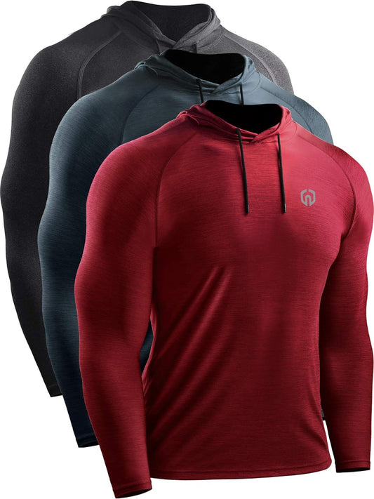 FlexFit Men's Dry-Fit Long Sleeve Hoodie - Athletic Workout & Running Shirt ( ONLY Medium Available )