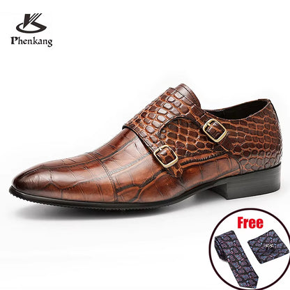 EliteCraft Men's Genuine Leather Dress Shoes - Classic Brogue Style for Business, Weddings, and Formal Wear